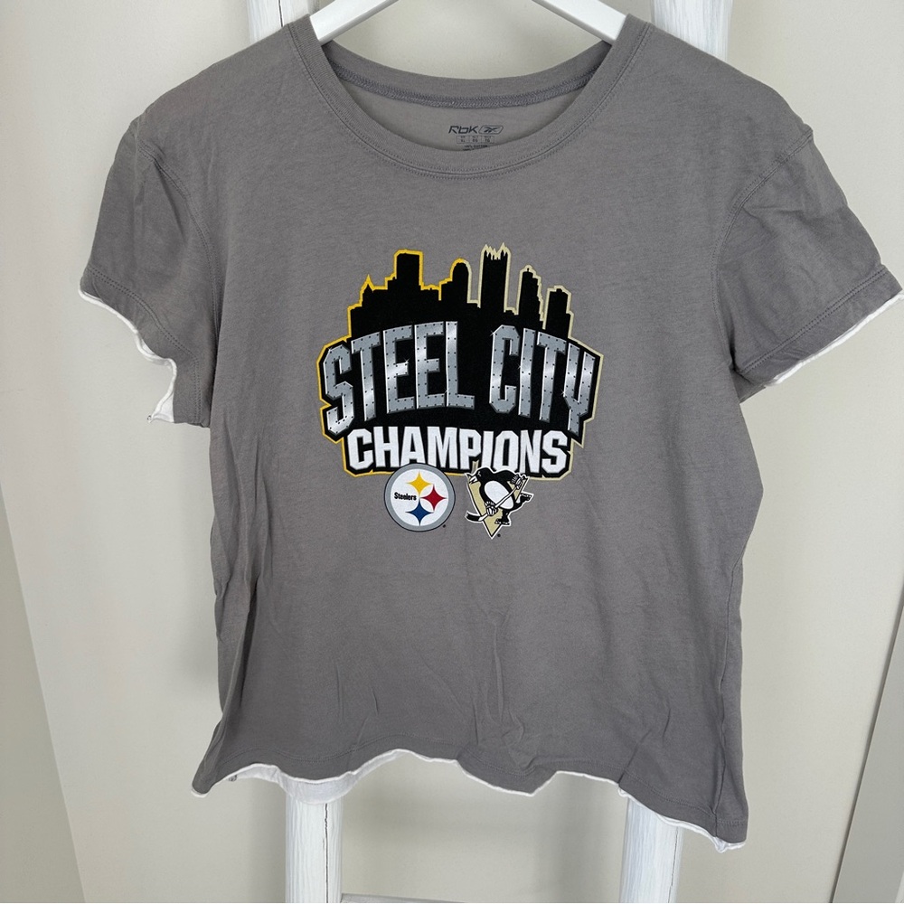 Reebok RBK Gray Steel City Champions Pittsburgh Steelers & Penguins T-Shirt
